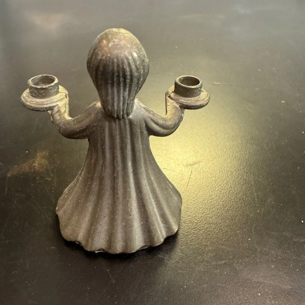 Vintage Angel Candle Holder Italy Small Silver Pewter Tone Candle Holder